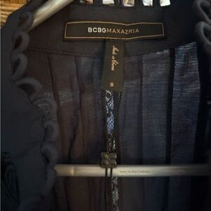 BCBGMaxAzria Navy Ruffle Detail Top